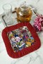 Pop Art Elegance Fringed Presentation Decoration Handkerchief - Colorful Retro Bohemian Red Fringe Coffee Napkin - 3