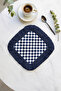Elegant Plaid Fringed Decorative Fabric Napkin - Retro Navy Blue Coaster Tissue with Square Motif - 7