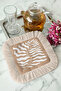 Elegant Tropical Leaf Fringed Presentation Napkin - Natural Bohemian Beige Cream Patterned Coffee Presentation Napkin - 2