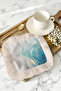 Marble Effect Fringed Serving Cocktail Napkin - Modern Gray Coaster Napkin with Aqua Gold Color - 4