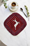 Elegant Winter Deer Motif Fringed Presentation Napkin - Rustic Plaid Burgundy-Anthracite Coaster Tissue - 6