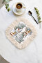 Winter Garden Snow View Fringed Presentation Napkin - Natural Rustic White Gray Beige Coaster Tissue