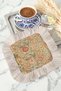 Luxury Vintage Elegance Fringed Presentation Napkin - Elegant Spring Bohemian Beige Gold Color Coaster Handkerchief - 8