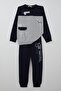 Boy's Tracksuit Set with Pocket Flap Detail and Printed Text, Ages 7-12, Light Gray Melange