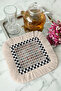 Eye-Catching Colorful Diamond Motif Fringed Presentation Napkin-Ethnic Cream Black Plaid Coaster Handkerchief - 4