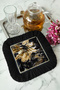 Luxurious Gold-Color Moire Fringed Presentation Napkin - Stylish Bohemian Black Gold-Color Coaster Tissue - 6