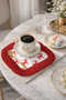 Red Christmas Deer Motif Tasseled Presentation Napkin - New Year Themed Red Coaster Tissue - 6