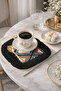 Ethnic Motif Fringed Coffee Serving Napkin - Geometric Bohemian Black Edge Coaster Napkin - 3