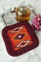 Ethnic Motif Fringed Decorative Fabric Napkin - Traveler Bohemian Orange Burgundy Coaster Handkerchief - 4