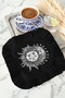 Sun Moon Motif Fringed Coffee Serving Napkin - Mystical Bohemian Black and White Coaster Tissue - 3