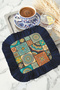 Ethnic Motif Fringed Coffee Serving Napkin - Colorful Bohemian Dark Blue Coaster Presentation Handkerchief - 7
