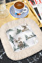 Nordic Deer Forest Fringed Coffee Side Serving Napkin - Winter Nature Rustic Green Cream Presentation Napkin - 3