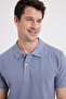 Men's Slim Fit 100% Cotton Short Sleeve Polo Collar Gray T-Shirt