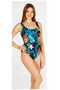 Floral Print Gather-Up U-Neck Swimsuit - 3