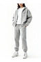 Black and Gray Oversized Printed Hooded Zip-Up Set