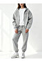 Black and Gray Oversized Printed Hooded Zip-Up Set - 3