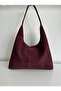 The Moiss Burgundy Suede Fabric Knitted Textured Casual Large Size Women's Shoulder Bag - 3