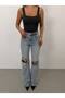 Straight Light Blue High Waist Jean Pants with Ripped Detail - 4