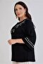 Women's Plus Size Ethnic Pattern Printed V-Neck Tassel Tie Collar Three Quarter Wide Sleeve Stretchy Blouse - 6