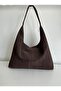 The Moiss Bitter Coffee Suede Fabric Knitted Textured Casual Large Size Women's Shoulder Bag - 3