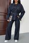 Women's Tie-Detail Oversized Jacket and Pants Denim Set