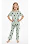 Girls' Pajama Set Green Color Heart Patterned Cotton Short Sleeves