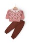 Girl's Seasonal Antique Patterned Baby Collar 2-3-4-5-6 Years Old 2 Thread Stylish Tracksuit Set - 2