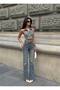 Women's High Waist Tint Blue Regular Fit Trend Palazzo Jean Trousers - 4