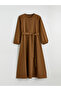Brown Crew Neck Belted Dress - 5