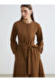 Brown Crew Neck Belted Dress - 4