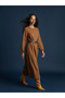 Brown Crew Neck Belted Dress - 2