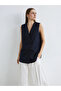 Navy Double-Breasted Collar Striped Women's Classic Vest - 3