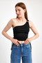 One-Shoulder Ring Detail Gathered Crop Blouse – Stretchy Fabric, Modern and Trendy Design - 4
