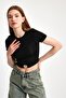 Front Ring Crop Blouse – Stretchy Fit, Metal Accessory Detail - 7
