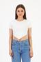 Asymmetrical Cut Crop T-Shirt with Stitching Detail – Stretchy Fabric, Trendy Fit - 5