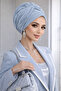 Baby Blue Sparkling Twisted Detailed Evening Dress Bonnet - 2