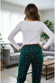 Women's Thin Tencel Velvet Pipe Leg Comfortable Cut Plaid Pajama Bottoms - 4