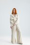Women's Ecru 100% Cotton Muslin Double Set - Bohemian Double-Breasted Blouse and Wide-Leg Pants - 8