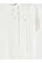 Lcw Modest White Crew Neck Blouse with Floral Appliqué - 7