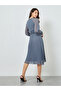 Grey Pleated Balloon Sleeve Wrap Midi Dress - 5