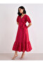 Women Red Floral Print Wrap Midi Dress - 6