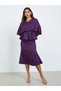 Women Purple Floral Batwing Sleeves Sheath Midi Dress - 2