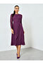Purple Lace Long Sleeves A-Line Midi Dress - 3