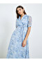 Women Blue Floral Printed Puff Sleeve Maxi Dress - 2