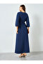 Dark Blue Bell Sleeve Waist-Tie Maxi Dress - 6