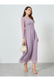 Women Lilac Lace Trim Chiffon Maxi Dress - 2