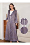 Floral Print Purple Abaya with Front Tie Detail - 4