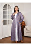 Floral Print Purple Abaya with Front Tie Detail - 5