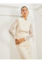 Cream Lace Long Sleeve Ruched Maxi Dress - 2