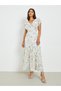 Women Blue Floral Maxi Dress with Ruffle Detail - 2